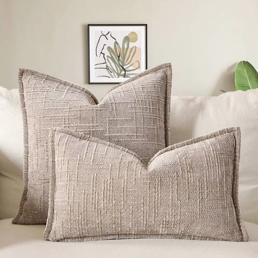 Oatmeal - Chenille Crosshatch Textured Pillow Covers Set of 2 - STripleB 