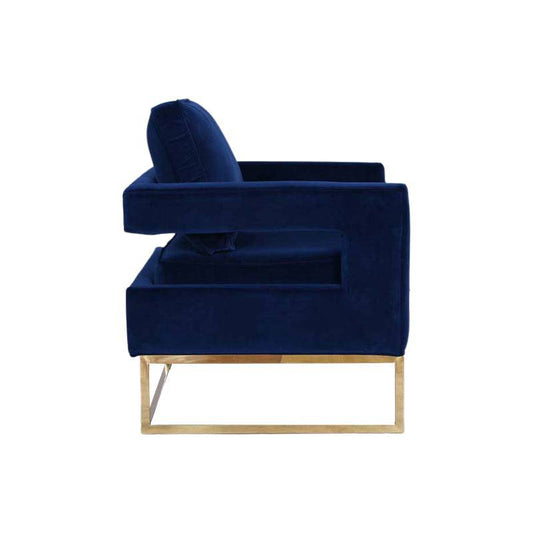 Blue - Golden Framed Bottom Armed Accent Chair - STripleB 