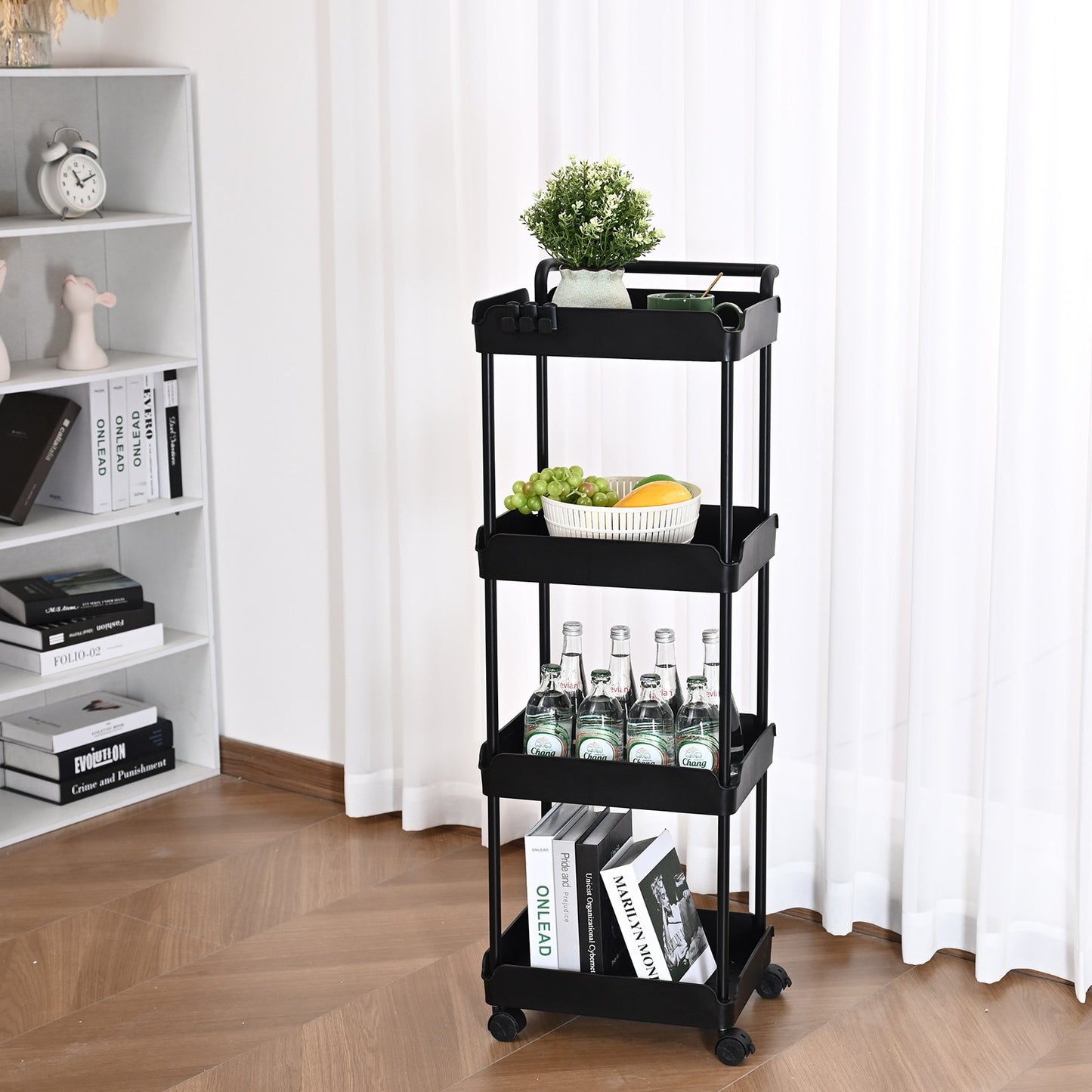 VEVOR 4-Tier Kitchen Rolling Cart Basket Utility Cart on Wheel with Handle Black - STripleB 