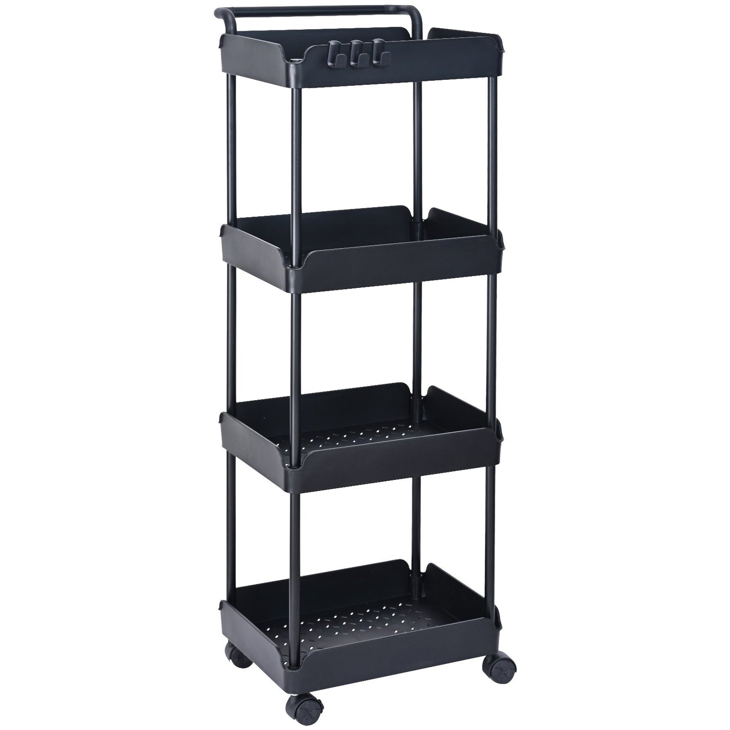 VEVOR 4-Tier Kitchen Rolling Cart Basket Utility Cart on Wheel with Handle Black - STripleB 