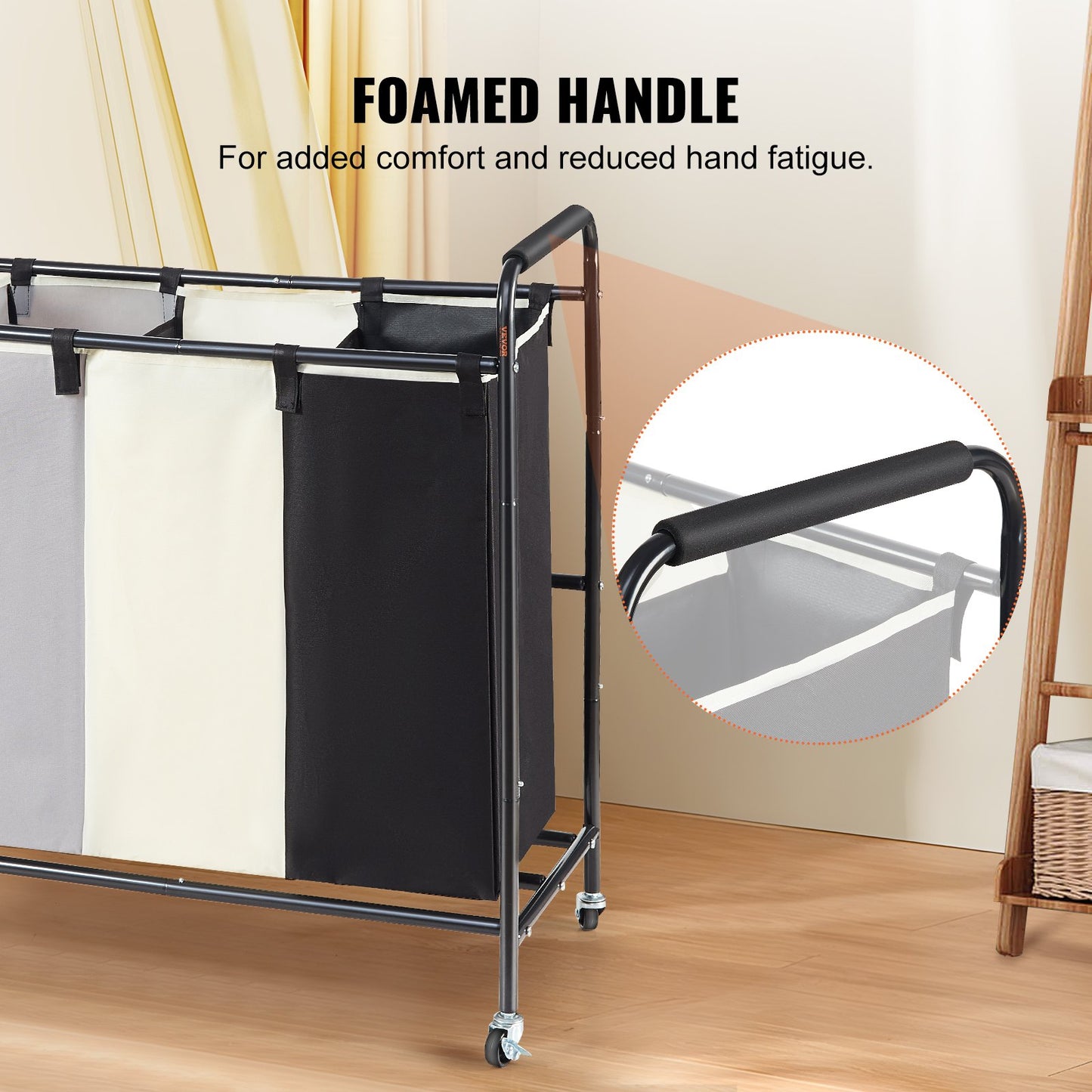 VEVOR 3-Section Laundry Basket, Heavy Duty Laundry Hamper Storage Organizer, Laundry Sorter Cart with Heavy Duty Lockable Wheels for Dirty Clothes in Laundry Room Bedroom - STripleB