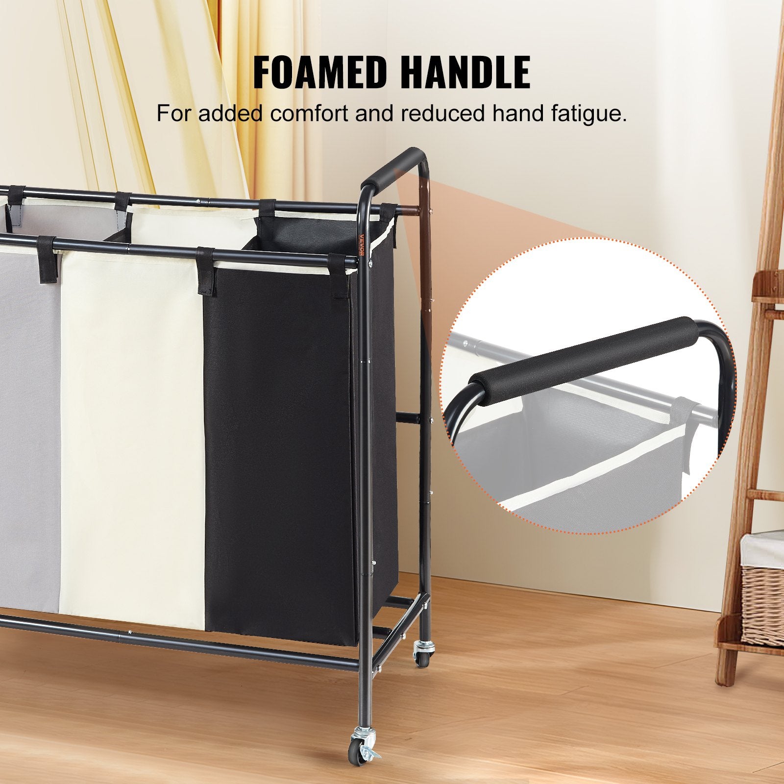 VEVOR 3-Section Laundry Basket, Heavy Duty Laundry Hamper Storage Organizer, Laundry Sorter Cart with Heavy Duty Lockable Wheels for Dirty Clothes in Laundry Room Bedroom - STripleB
