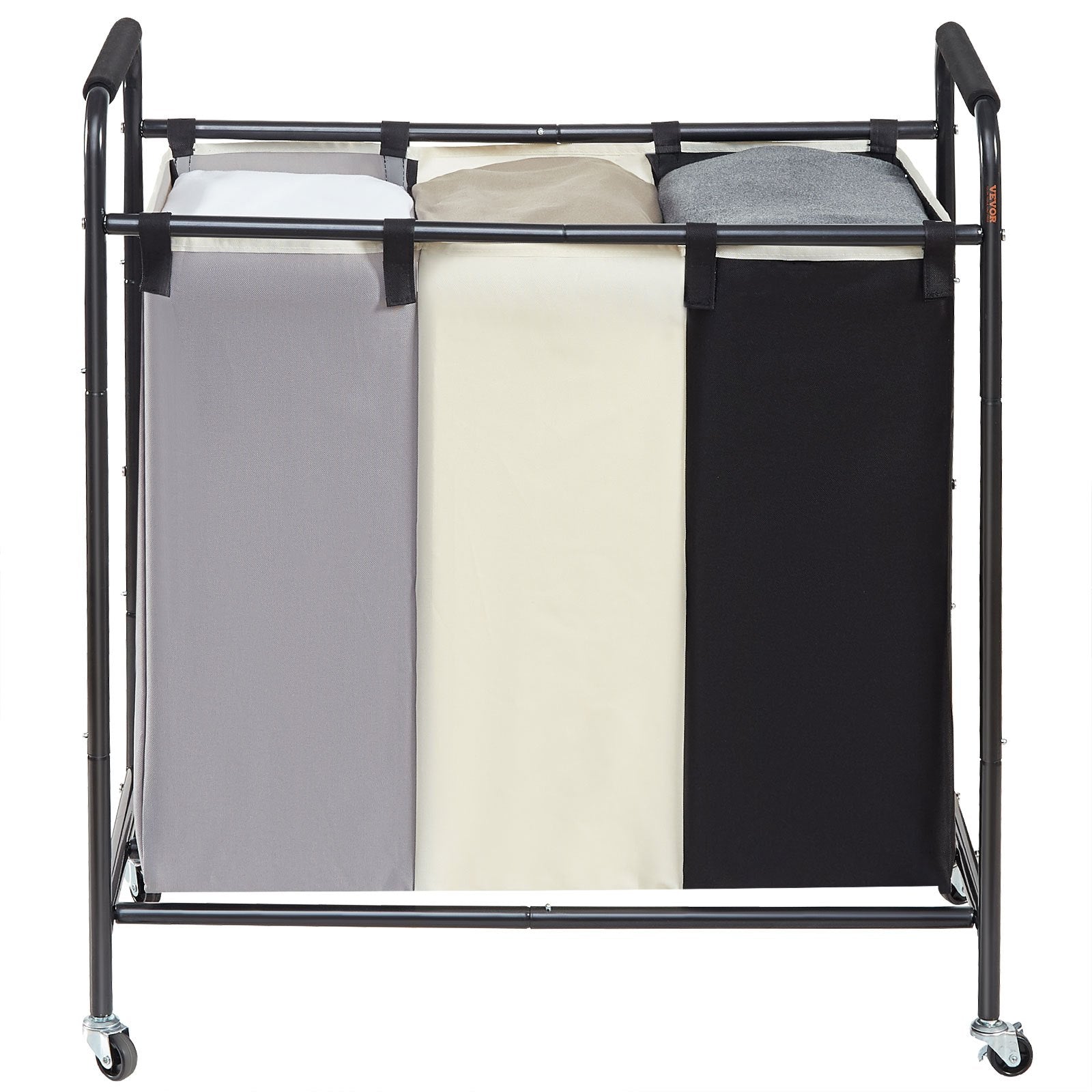 VEVOR 3-Section Laundry Basket, Heavy Duty Laundry Hamper Storage Organizer, Laundry Sorter Cart with Heavy Duty Lockable Wheels for Dirty Clothes in Laundry Room Bedroom - STripleB