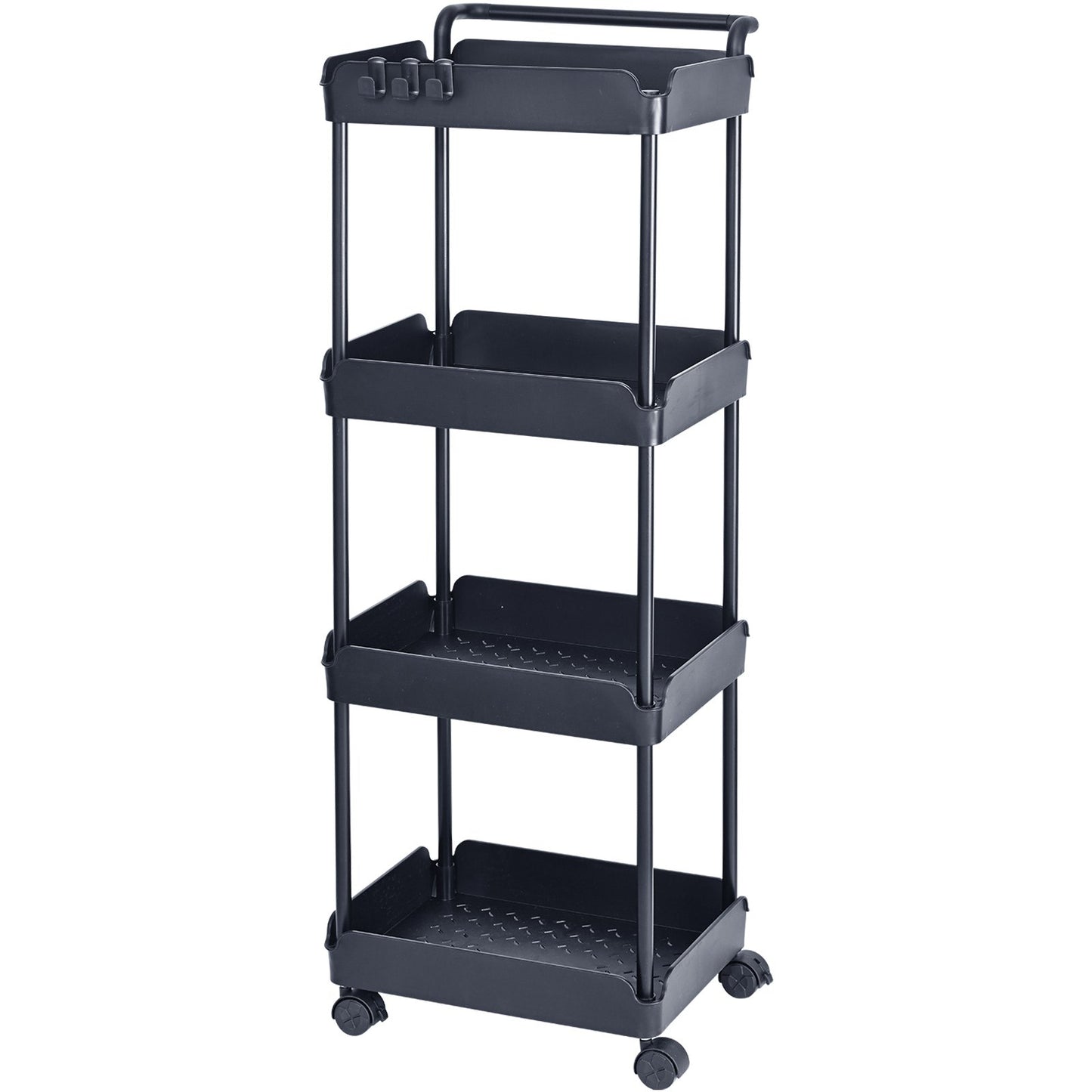VEVOR 4-Tier Kitchen Rolling Cart Basket Utility Cart on Wheel with Handle Black - STripleB