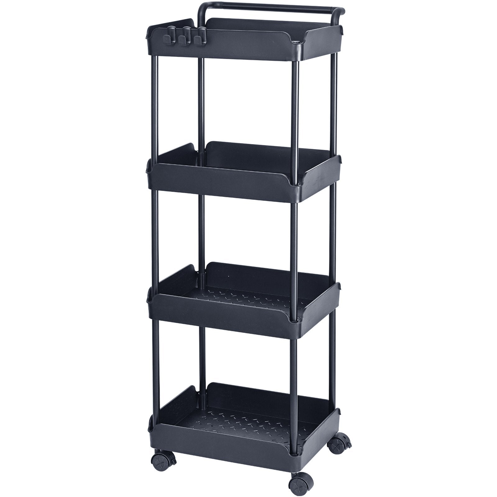 VEVOR 4-Tier Kitchen Rolling Cart Basket Utility Cart on Wheel with Handle Black - STripleB