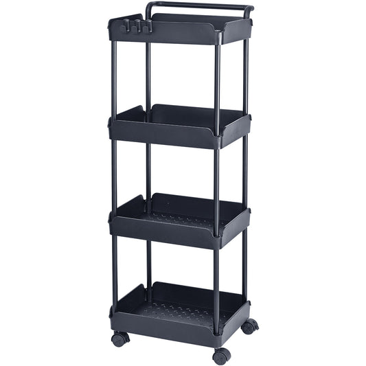 VEVOR 4-Tier Kitchen Rolling Cart Basket Utility Cart on Wheel with Handle Black - STripleB