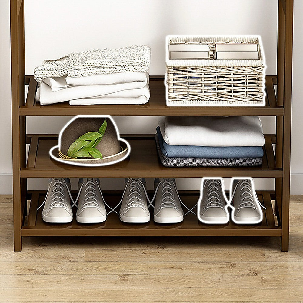 Portable Clothes Rack Coat Garment Stand - Bamboo - STripleB