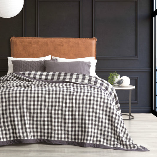 Washed Cotton Yarn Dyed Reversible Textured Ash Blanket by Renee Taylor - Queen/King - STripleB