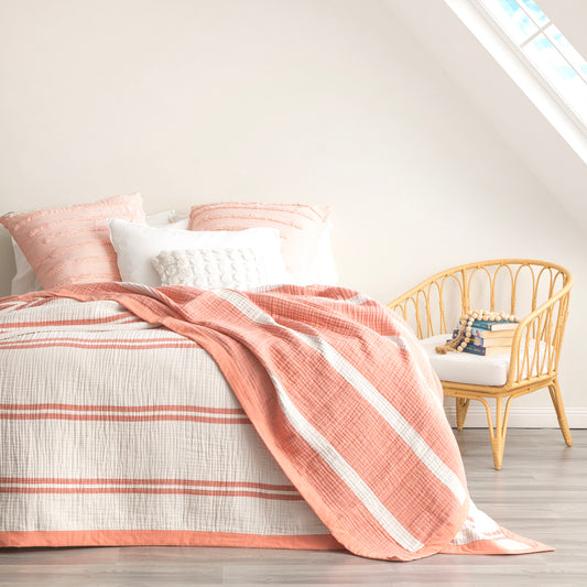 Washed Cotton Yarn Dyed Textured Blanket by Renee Taylor - Queen/King - STripleB