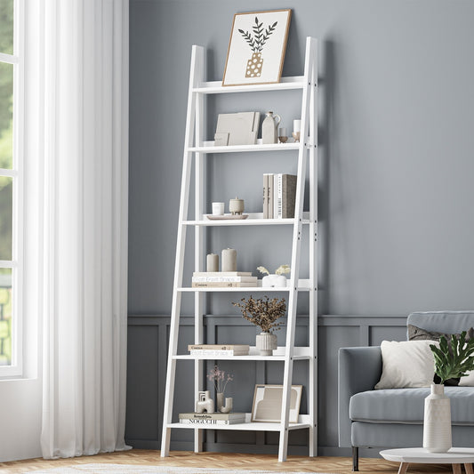 White 6 Tier Corner Ladder Shelf Display Rack - STripleB