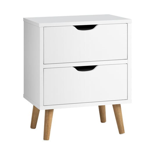 Bedside Table with 2 Drawers Air Gap Handle White - STripleB
