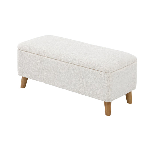 Sherpa Fabric Storage Ottoman White - STripleB