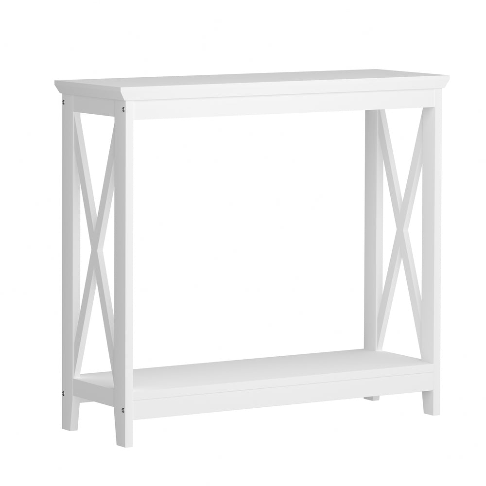 Wooden 2 Tier Console Table X Design White - STripleB