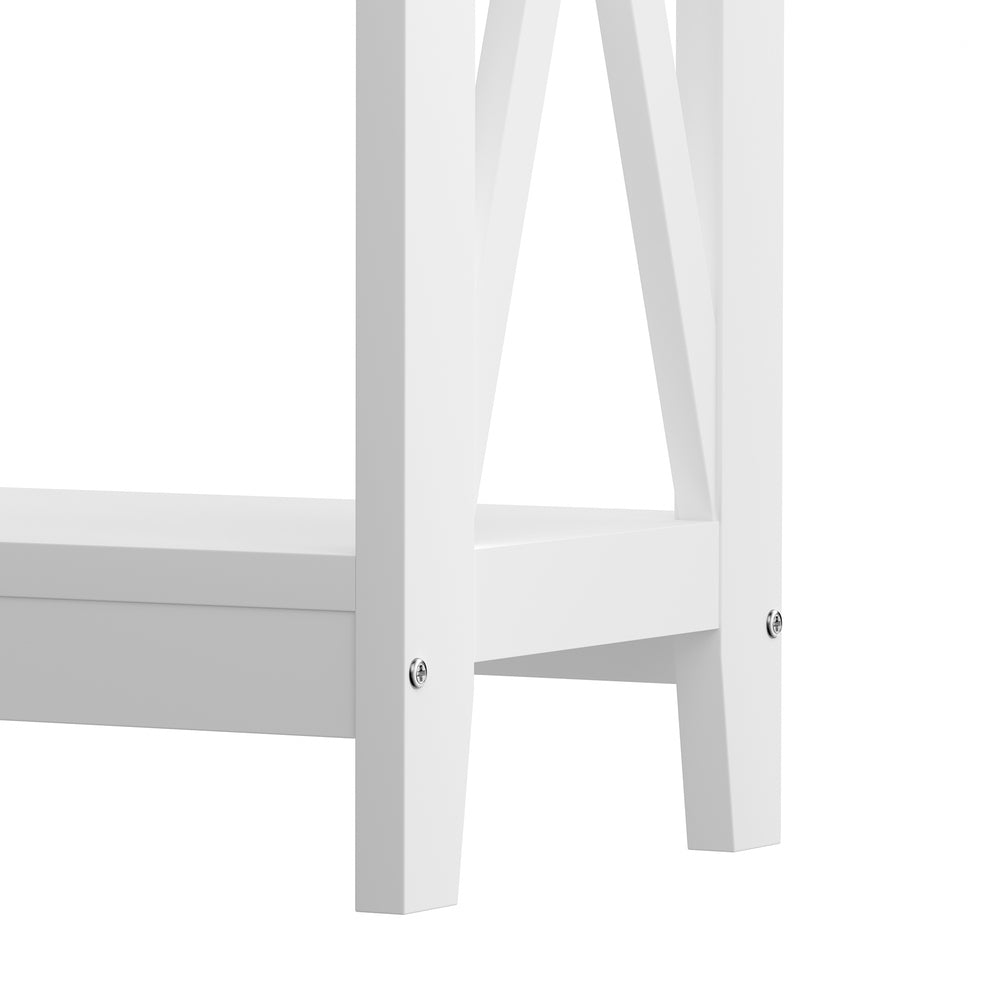 Wooden 2 Tier Console Table X Design White - STripleB