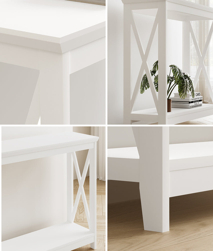 Wooden 2 Tier Console Table X Design White - STripleB