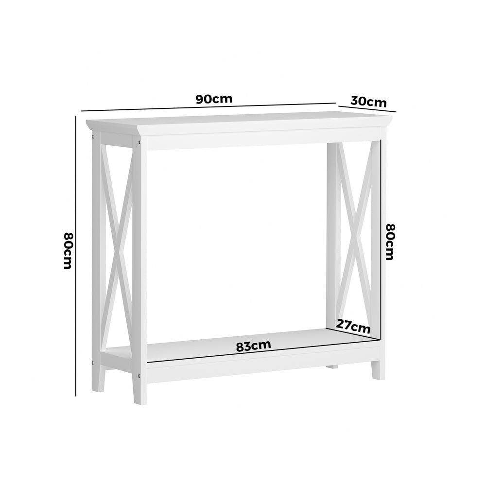 Wooden 2 Tier Console Table X Design White - STripleB