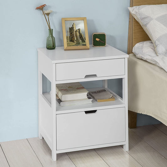 White Bedside Table with 2 Drawers - STripleB