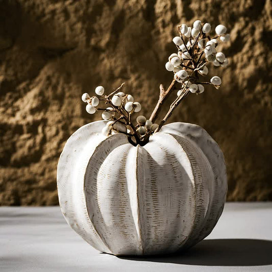 White Ceramic Pumpkin-Shaped Vase - STripleB