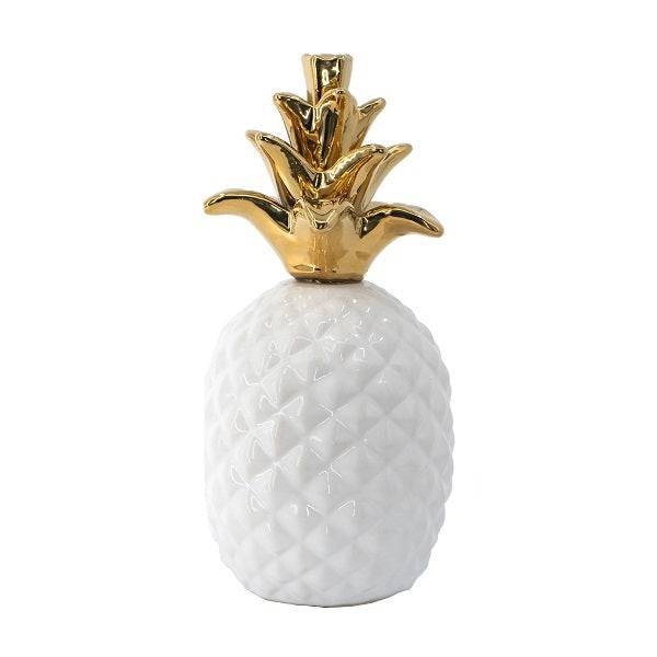 White Pineapple Ornament with a Gold Crown 17cm. With a gold crown - STripleB 