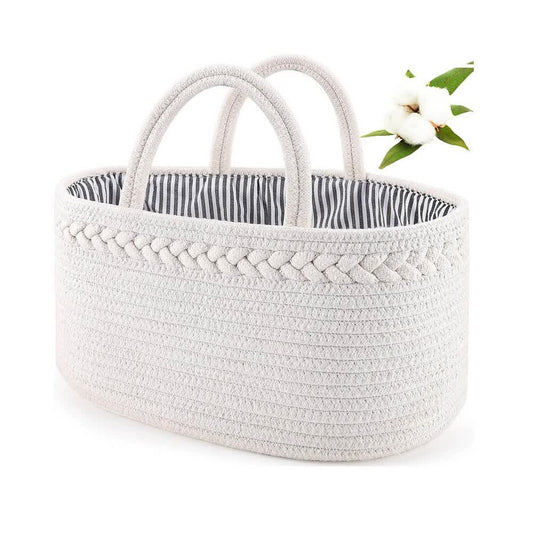 White Stylish Cotton Rope Basket for Clothing & Toys - Woven Storage Organizer, 38x23x18cm - STripleB