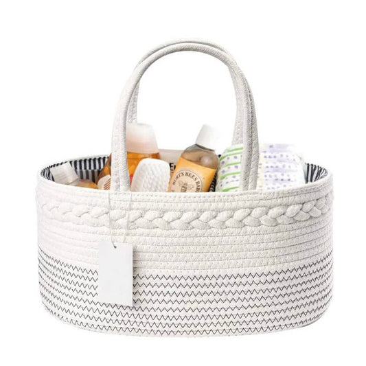 White and Black Stylish Cotton Rope Basket for Clothing & Toys - Woven Storage Organizer, 38x23x18cm - STripleB