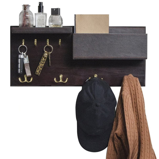 Wood Entryway Coat Rack with 2 Leather Tray(Brown) - STripleB