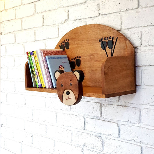 Wooden Wall Mounted Bookshelf Bear theme for children's room - STripleB
