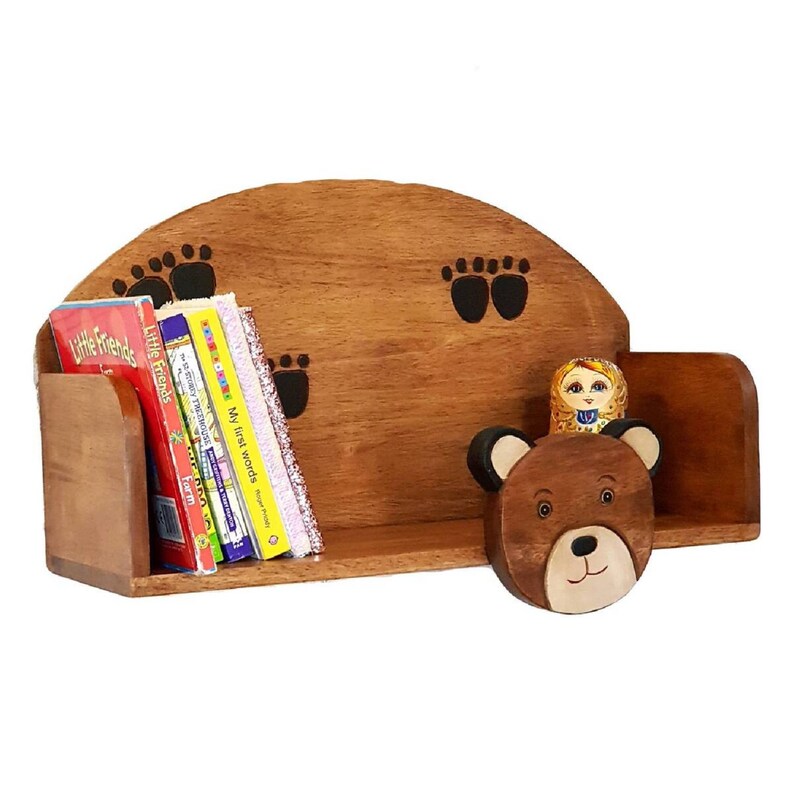 Wooden Wall Mounted Bookshelf Bear theme for children's room - STripleB
