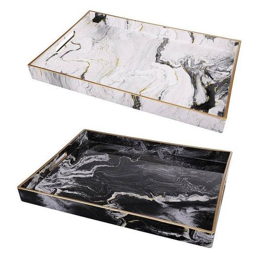 Marble Patterned Black & White set of 2 Rectangular trays - STripleB 