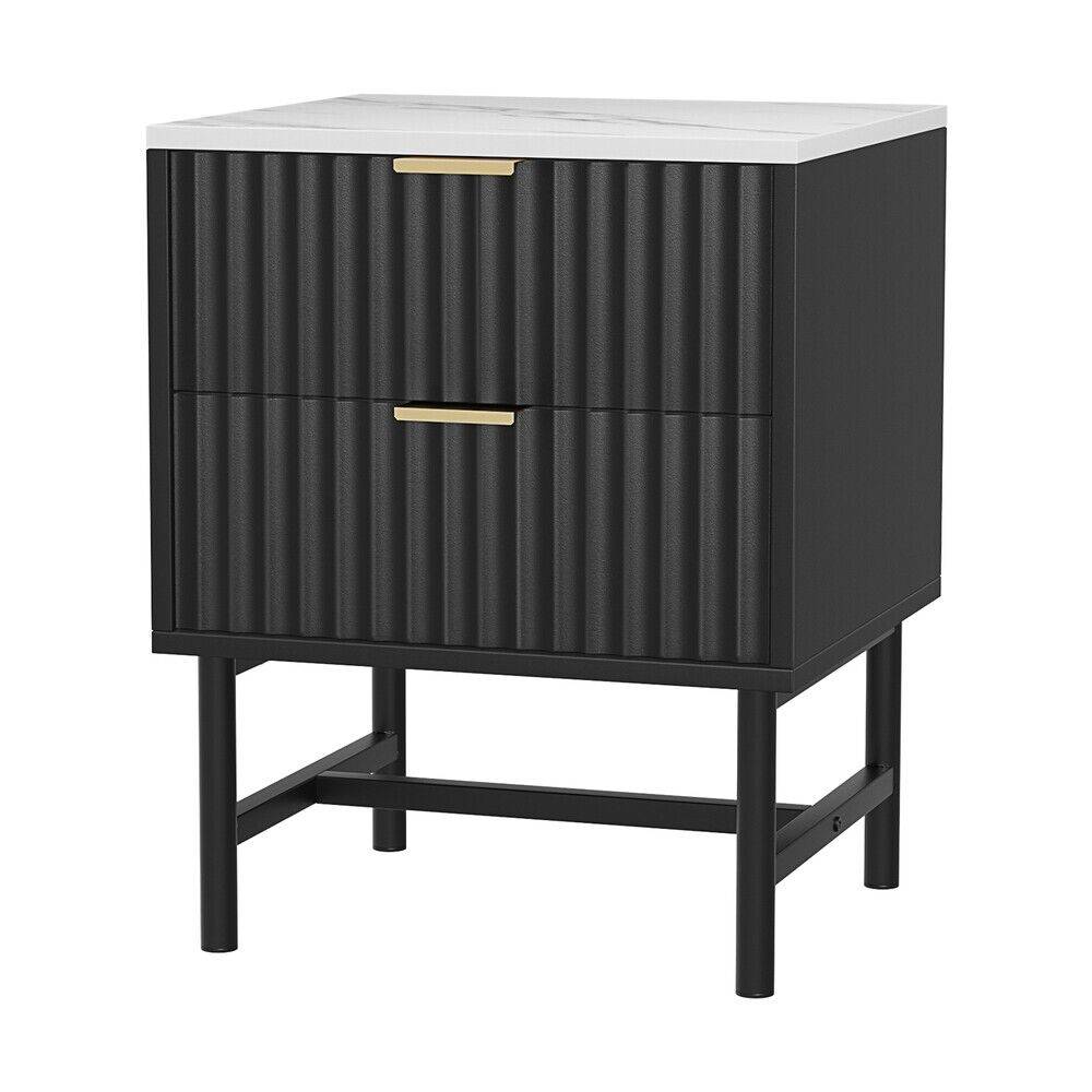 StripleB Bedside Table 2 Drawers Side Table (Black) - STripleB 