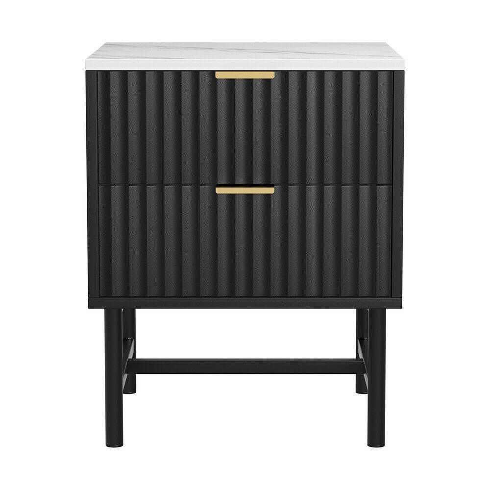 StripleB Bedside Table 2 Drawers Side Table (Black) - STripleB 