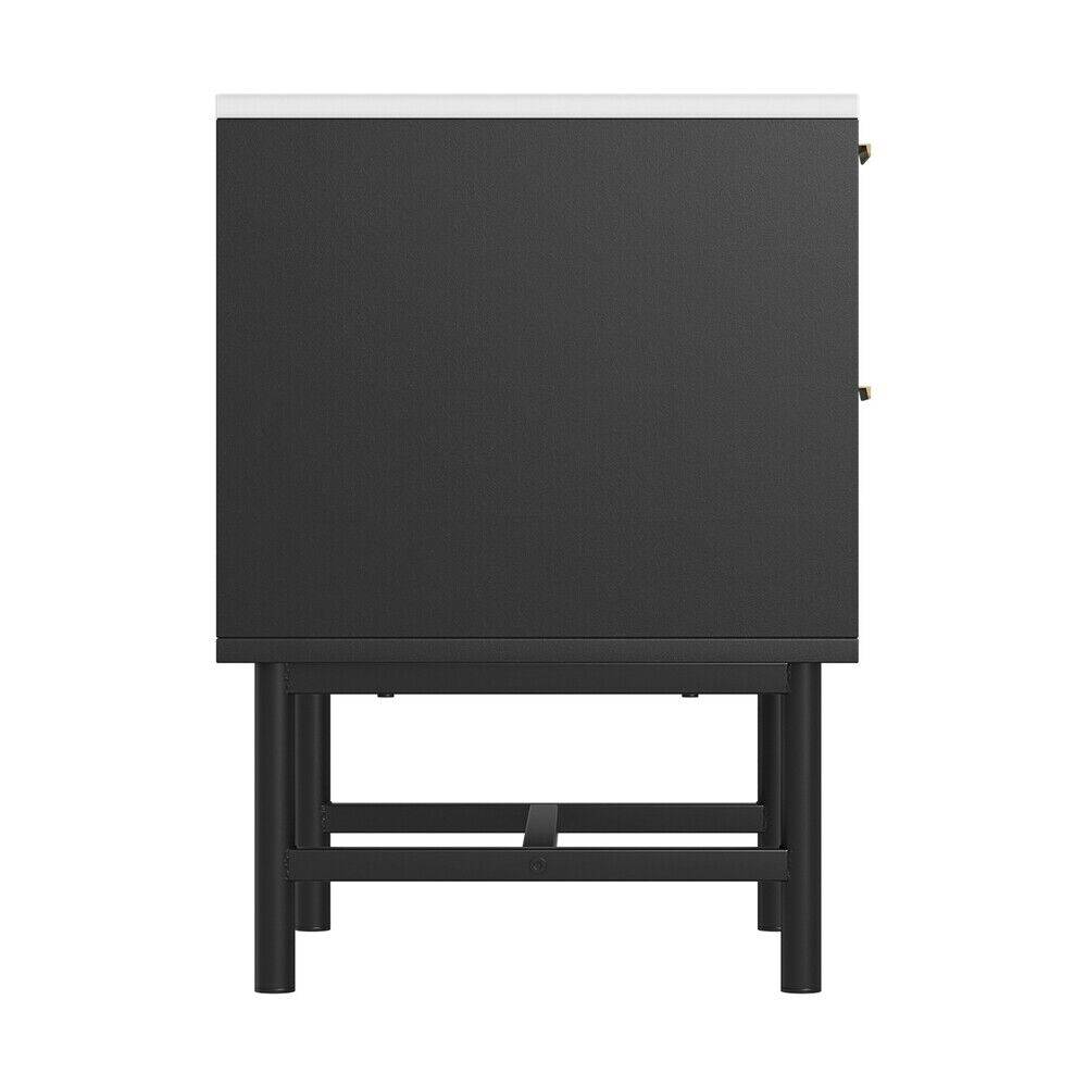 StripleB Bedside Table 2 Drawers Side Table (Black) - STripleB 