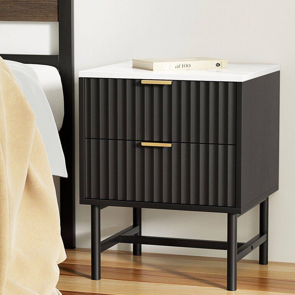 StripleB Bedside Table 2 Drawers Side Table (Black) - STripleB 